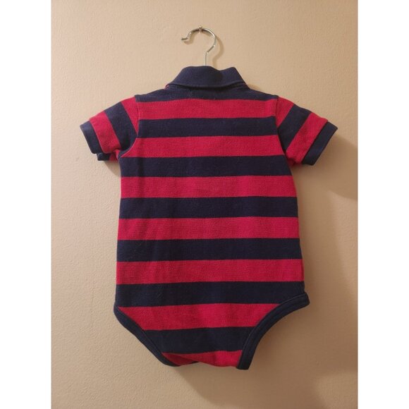 Polo By Ralph Lauren Onesie Red & Navy Striped 9M - Picture 3 of 3